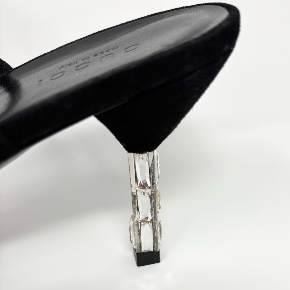 Gucci Black Suede Crystal-Heel Sandals Adlena Size EU 38.5 / US 8.5 - Picture 9 of 16
